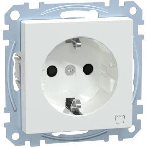   Priză Schneider Merten 2P+F, cu obturator de siguranță, simbol mașină de spălat, cu arc, 16 A, System-M, alb activ MEG2352-0325