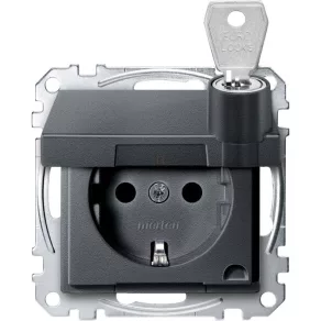  Schneider Electric Merten System M - MEG2315-0414 - Priză 2P+F, cu grilaj de protecție, capac rabatabil cu sistem de blocare, cu arc, 16 A, antracit