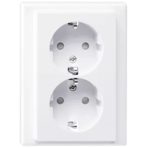   Priză Schneider Merten 2x2P+F, cu capac de protecție, cu arc, 16 A, cu ramă, System-M, alb activ MEG2420-1425