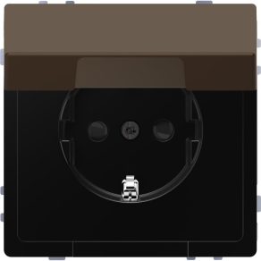   Schneider Electric Merten System Design - MEG2310-6052 - Priză 2P+F cu obturator de siguranță, capac cu fixare rapidă, cu arc, 16 A, mocha