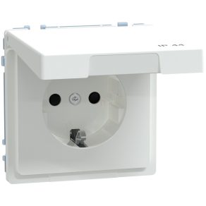   Schneider Electric Merten System Design - MEG2314-6035 - Priză 2P+F cu obturator de siguranță, capac cu fixare rapidă, cu arc, 16 A, IP44, alb lotus