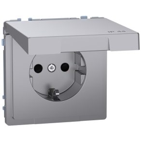   Schneider Electric Merten System Design - MEG2314-6036 - Priză 2P+F cu obturator de siguranță, capac cu fixare rapidă, cu arc, 16 A, IP44, oțel