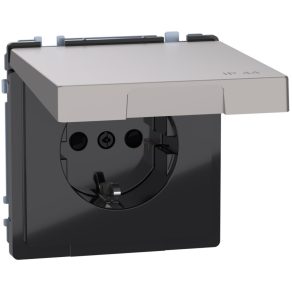   Schneider Electric Merten System Design - MEG2314-6050 - Priză 2P+F cu obturator de siguranță, capac cu fixare rapidă, cu arc, 16 A, IP44, nichel