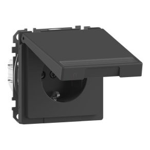   Schneider Electric Merten System Design - MEG2312-6034 - Priză 2P+F cu obturator de siguranță, capac cu fixare prin clip, etichetabil, cu arc, 16 A, antracit