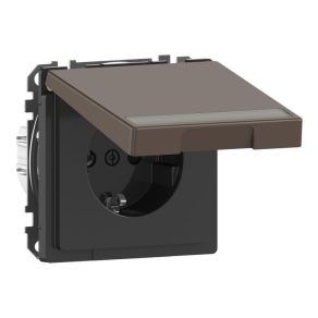   Schneider Electric Merten System Design - MEG2312-6052 - Priză 2P+F cu obturator de siguranță, capac cu fixare prin clip, etichetabil, cu arc, 16 A, mocha