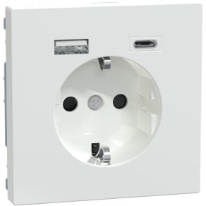   Schneider Electric Merten System Design - MEG2367-6035 - priză, cu obturator de siguranță, încărcător USB A+C, cu arc, 16A / 3A, alb lotus