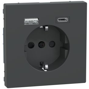   Schneider Electric Merten System Design - MEG2367-6034 - priză, cu obturator de siguranță, încărcător USB A+C, cu arc, 16A / 3A, antracit