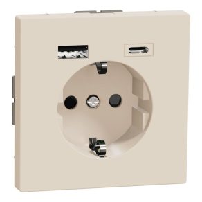   Schneider Electric Merten System Design - MEG2367-6033 - priză, cu obturator de siguranță, încărcător USB A+C, cu arc, 16A / 3A, Sahara