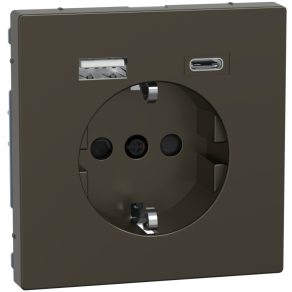   Schneider Electric Merten System Design - priză MEG2367-6052, cu obturator de siguranță, încărcător USB A+C, cu arc, 16A / 3A, mocha