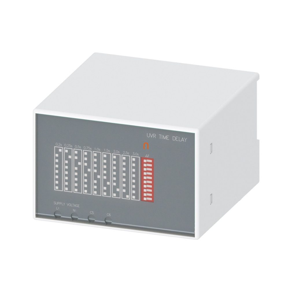 Siemens 3VW9011-0AE13 temporizator extern, montabil pe șină, pentru declanșare la cădere de tensiune (UVR), 0,5-3 s, 220-250 V c.a./c.c., 3WL10/3VA27