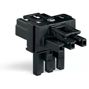   Conector de distribuție Wago T, cu 3 poli, cod: negru (770-606)