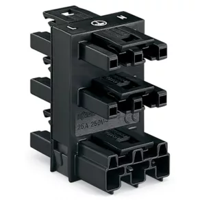   Conector de distribuție Wago cu 5 căi, 3 poli, cod A negru (770-608)
