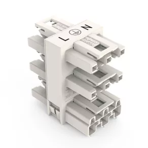   Conector de distribuție Wago cu 5 căi, cu 3 poli, cod A, alb (770-658)