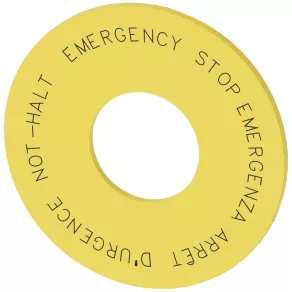   Siemens 3SU1900-0BN31-0NC0, placă de inscripționare circulară, 60 mm, galbenă, în 4 limbi: DE, EN, FR, IT