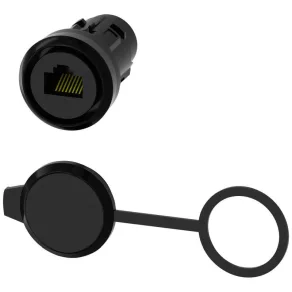   Siemens 3SU1950-0GB80-0AA0, conector RJ45 Cat.6 pentru montare în orificiu de 22 mm, cu capac de protecție, negru, din plastic