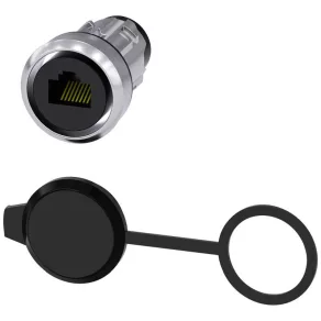   Siemens 3SU1950-0GB80-0AA0, conector RJ45 Cat.6 pentru montare în orificiu de 22 mm, cu capac de protecție, din metal, lucios