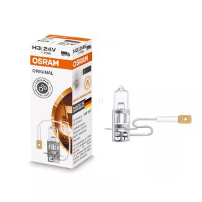   Bec halogen Osram Original Line 24V H3 pentru faruri, 24V, 70 W, calitate OEM, luminozitate ridicată pentru camioane, 64156, 1 buc./cutie
