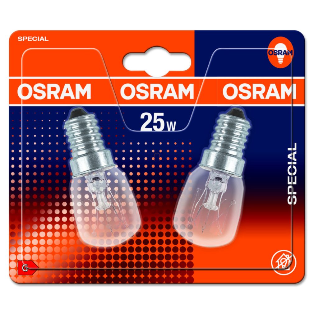 Osram E14 bec de cuptor 25W, 140 lm, 2700 K, alb cald, sticlă transparentă, 2 bucăți - Special Oven T26/57