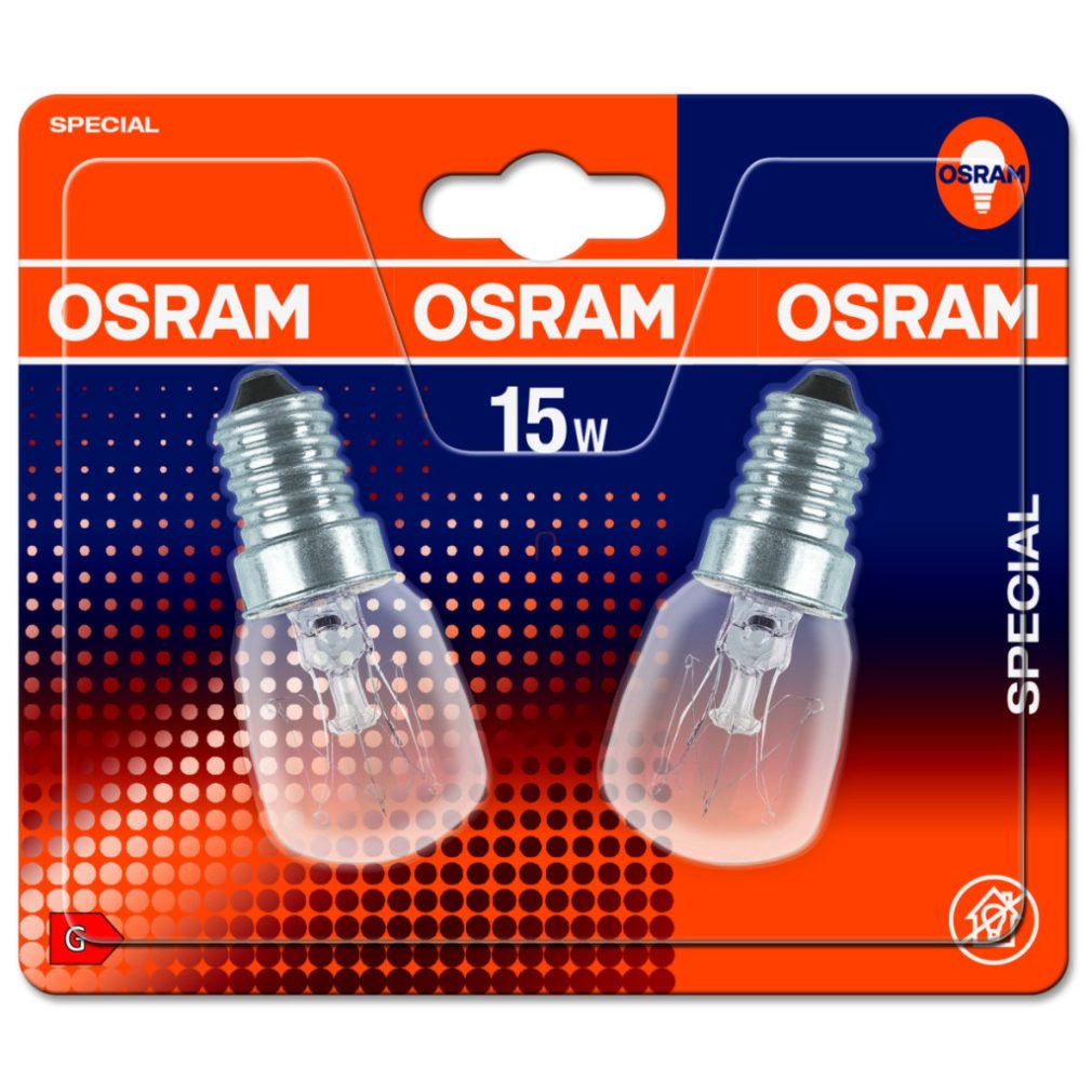 Osram E14 bec de cuptor 15W, 85 lm, 2700 K, alb cald, sticlă transparentă, blister cu 2 bucăți - Special Oven T26/57