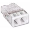 Wago 2273-202 Conector compact dublu pentru cabluri cu secțiune solidă de 2x0,5-2,5 mm², într-o carcasă transparentă cu capac alb