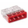 Wago 2273-204 Conector compact cu patru pini pentru cabluri cu secțiune circulară de 4x0,5-2,5 mm², în carcasă transparentă cu capac roșu