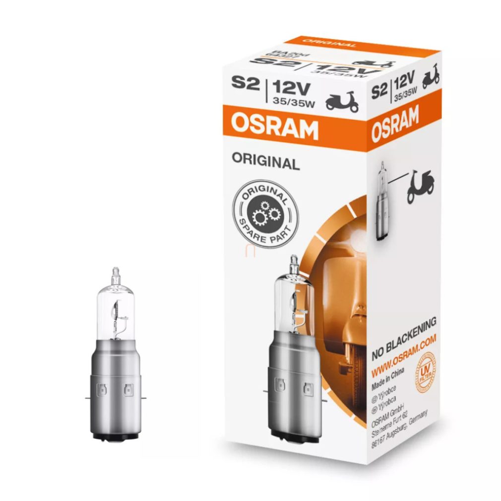 Osram Original Line 12V S2 halogen lampă pentru motocicletă, 12 V, 35/35 W, soclu BA20d, calitate OEM, 64327, 1 bucată/pachet