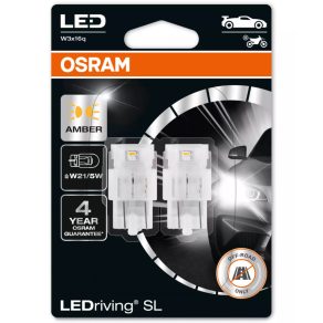   Bec LED Osram LEDriving SL W21W/5W chihlimbar, luminozitate dublă, schimbare rapidă a semnalului, ≙ W21/5W, soclu W3x16q, 7515DYP-2BL, 2 bucăți/ambalaj blister
