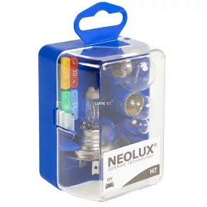   Set de becuri de rezervă Neolux H7 12V, N499KIT, într-o cutie mini practică, accesoriu esențial pentru călătoriile cu mașina, cu becuri pentru semnalizare și faruri omologate ECE