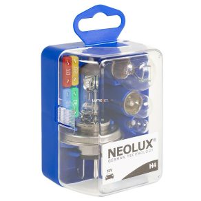   Set de becuri de rezervă compacte Neolux 12V Mini Box H4 cu faruri H4 și lumini auxiliare, certificate ECE și într-o cutie practică de depozitare, N472KIT