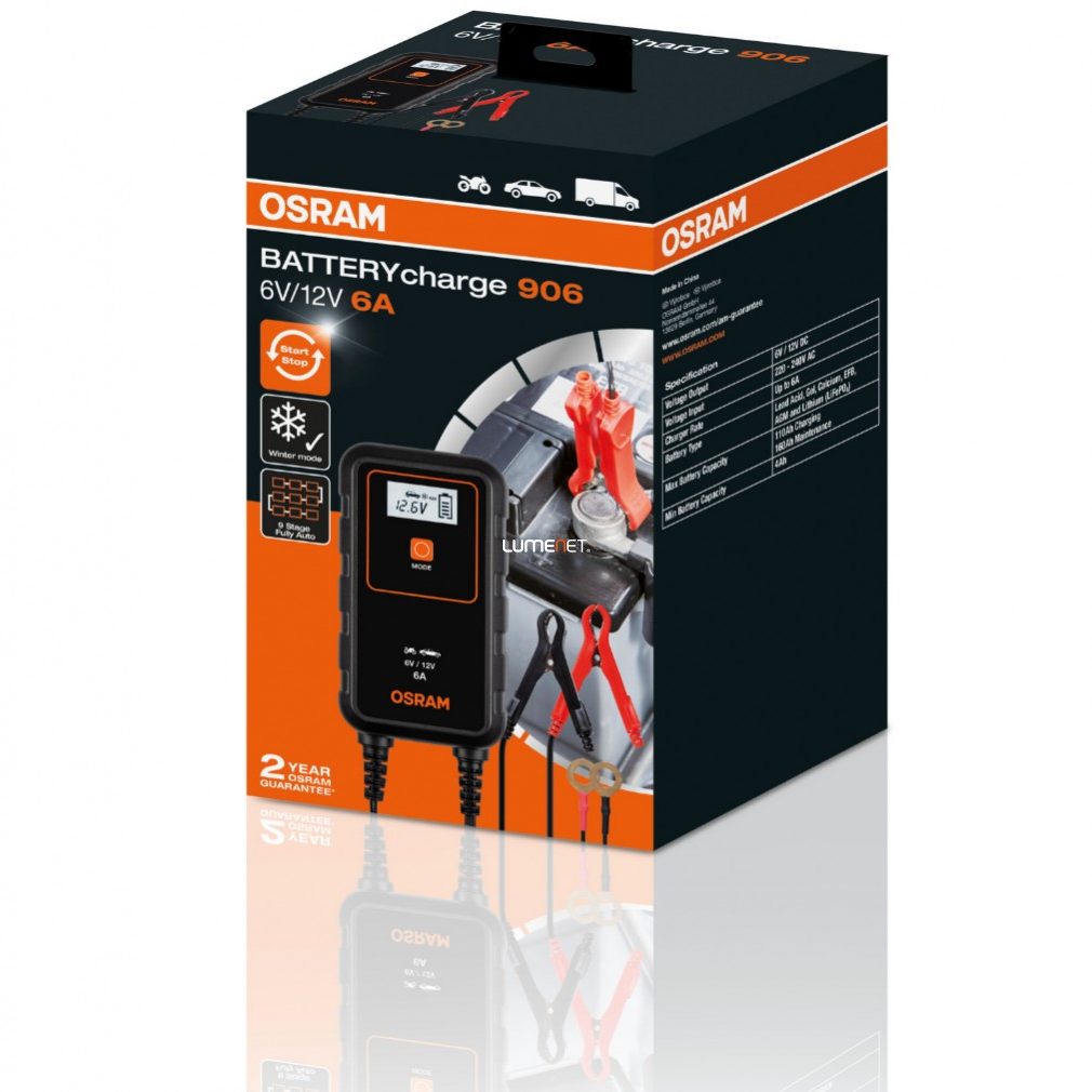 Osram 906 încărcător automat de baterii 6V/12V 6A Start/Stop