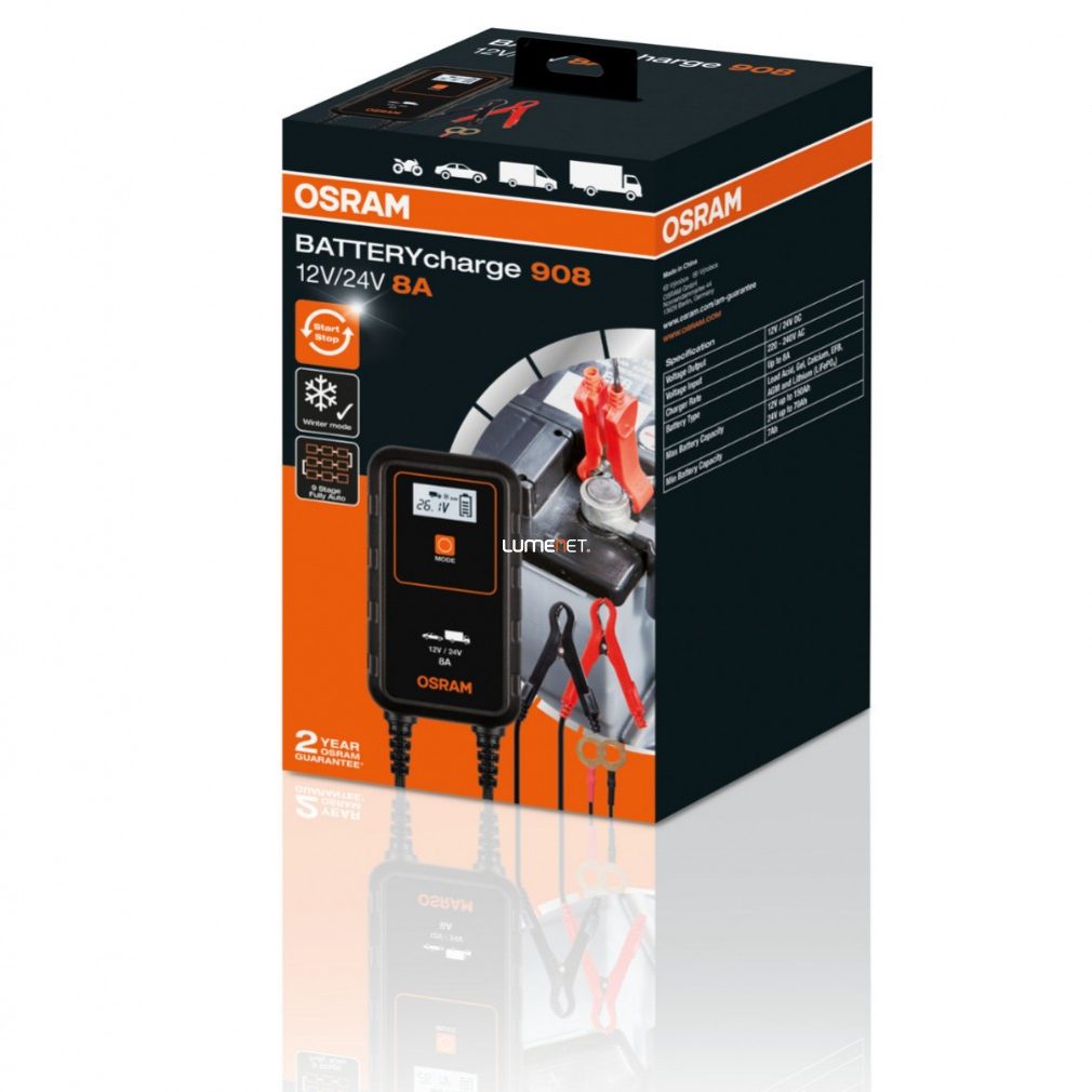 Încărcător automat de baterii Osram 908 12V/24V 8A Start/Stop