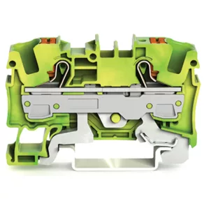   Bloc de borne de împământare Wago cu 2 fire și buton de apăsare, 6 mm², verde-galben (2206-1207)