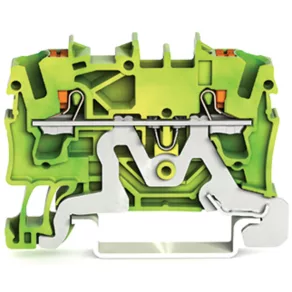   Clemă de legătură cu 2 fire Wago cu buton de apăsare, 2,5 mm², verde-galben (2202-1207)