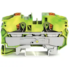   Clemă de legătură cu 2 fire Wago, cu buton de apăsare, 16 mm², verde-galben (2216-1207)