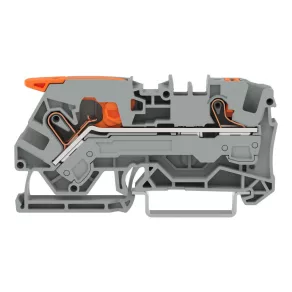   Clemă de legătură cu 2 fire Wago, cu manetă și buton de apăsare, 6 mm², gri (2106-5201)