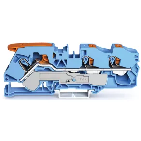  Clemă de legătură cu 3 fire Wago, cu manetă de acționare și buton, 16 mm², albastră (2116-5304)
