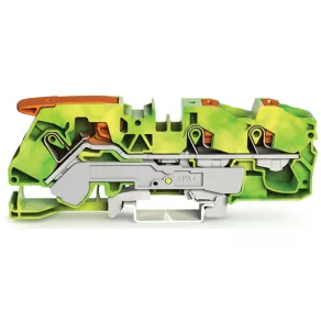   Clemă de legătură cu trecere Wago cu 3 fire, cu manetă și buton, 16 mm², verde-galben (2116-5307)