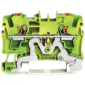   Clemă de conectare Wago cu 2 fire și buton de apăsare, 4 mm², verde-galben (2204-1207)