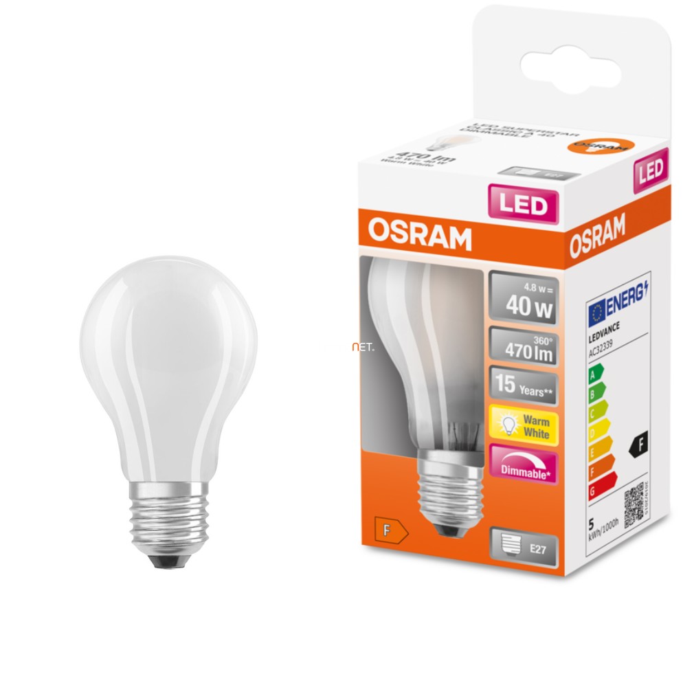 Osram E27 LED SStar 4.8W 470lm 2700K alb cald, reglabil 320° opal - înlocuiește becul de 40W