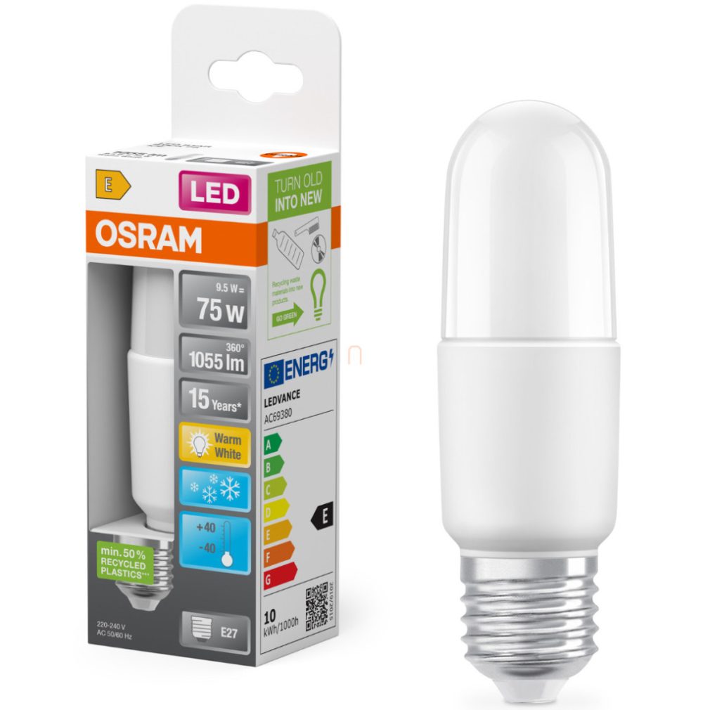Osram E27 LED, 9,5W, 1055 lm, 2700 K, alb cald, plastic opal - înlocuiește becul incandescent de 75 W - Star Classic