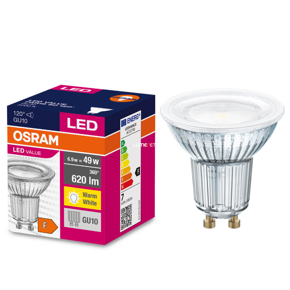 Osram GU10 LED Value 6,9W 620lm 3000K 120° - 49W izzó helyett