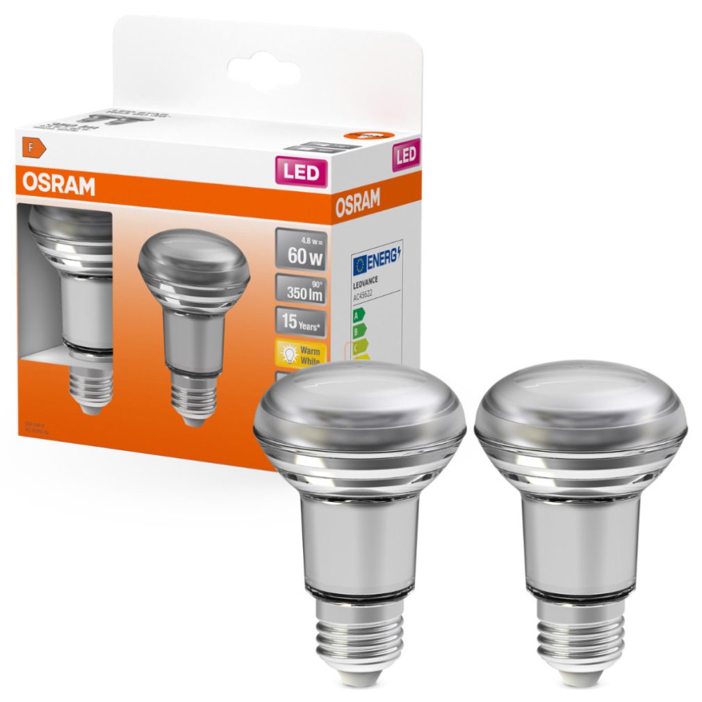 Reflector LED Osram E27, 4,8 W, 350 lm, 2700 K, alb cald, sticlă transparentă - înlocuiește becul de 60 W, 2 bucăți - Star Spot R63