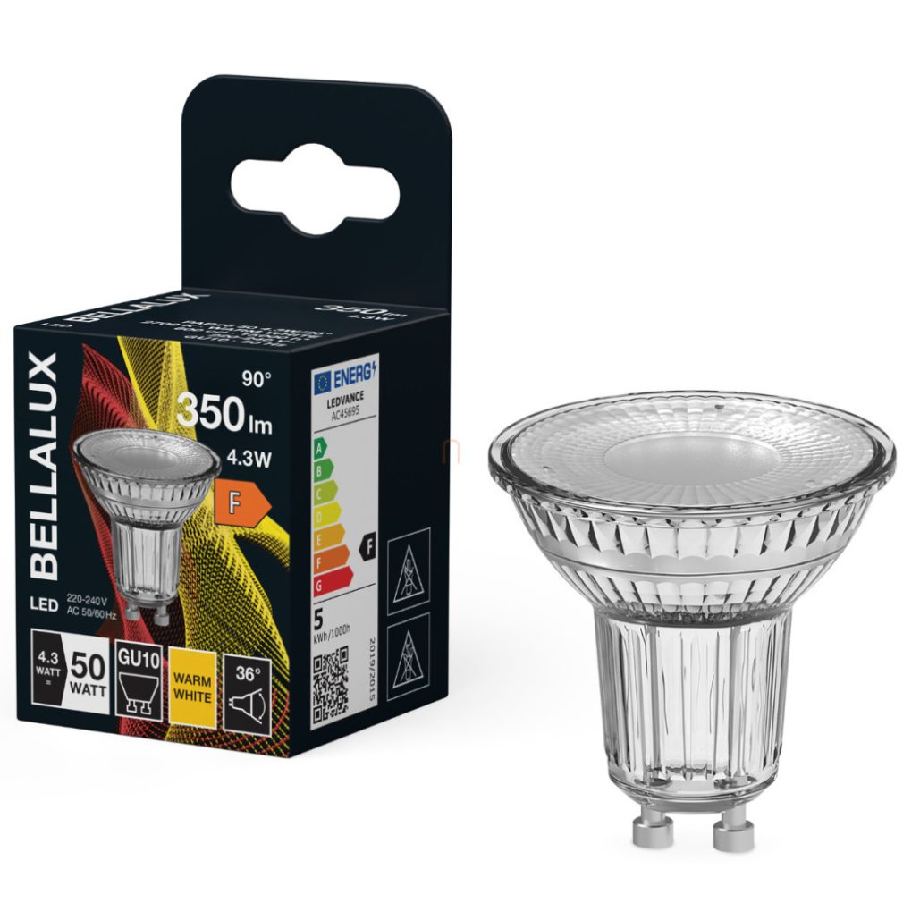 Bellalux GU10 LED 4,3W, 350 lm, 2700 K, alb cald, sticlă transparentă - înlocuiește becul de 50 W - Spot PAR16