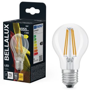   Bellalux E27 LED, 7,5 W, 1055 lm, 2700 K, alb cald, sticlă translucidă - înlocuiește un bec standard de 75 W - Filament clasic A 75