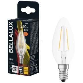   Lumânare LED Bellalux E14, 2,5 W, 250 lm, 2700 K, alb cald, sticlă translucidă - înlocuiește becul de 25 W - filament Classic B