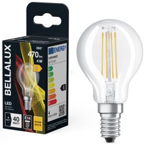   Bellalux E14 LED glob mic, 4W, 470 lm, 2700 K, alb cald, sticlă transparentă - înlocuiește becul de 40 W - filament clasic P