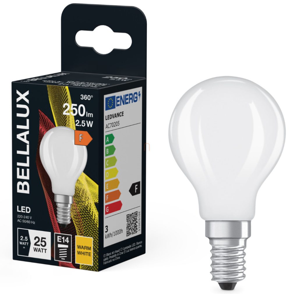 Bellalux E14 LED globule, 2,5 W, 250 lm, 2700 K, alb cald, sticlă opală - înlocuiește becul incandescent de 25 W - Classic P