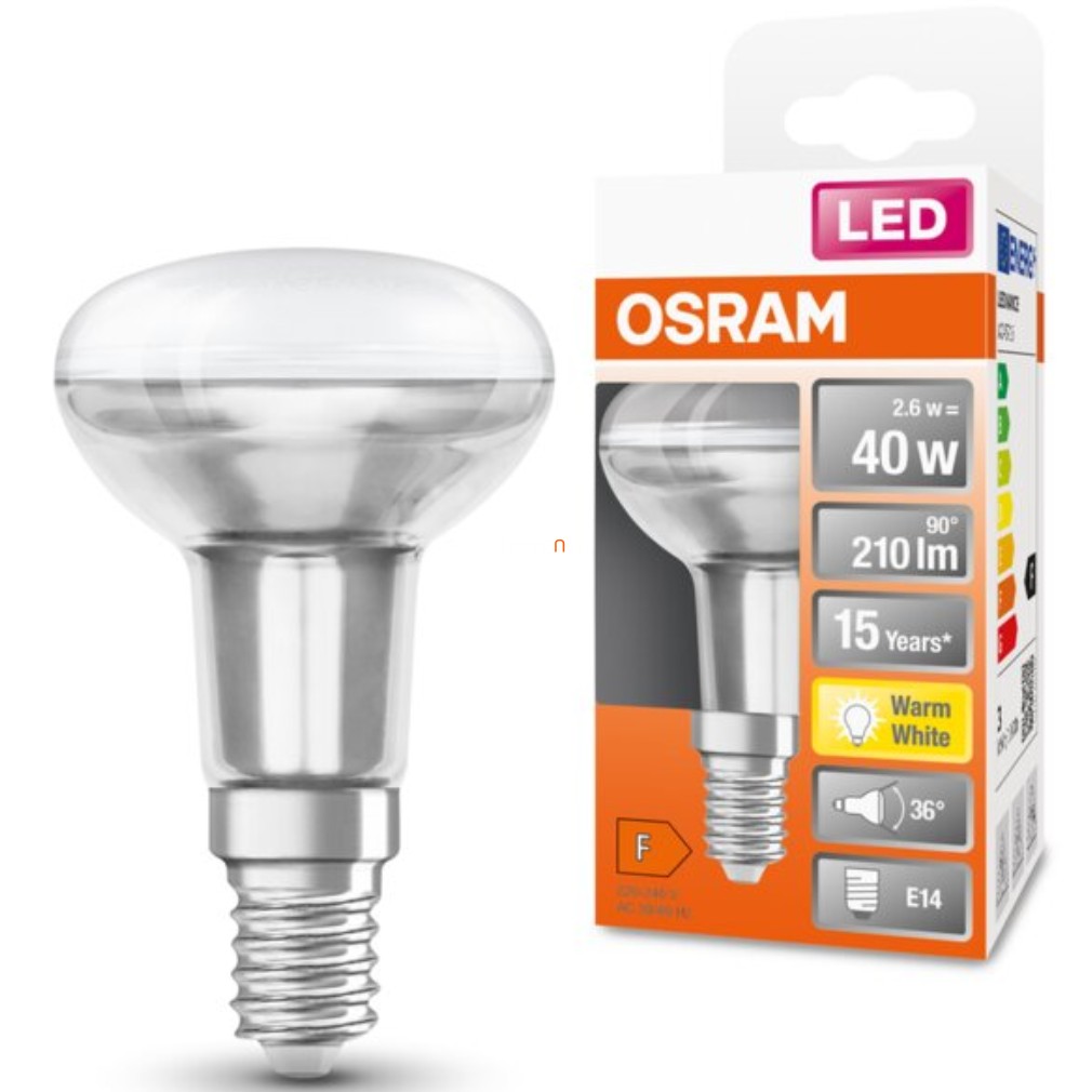 Osram E14 R50 LED Star 2.6W 210lm 2700K alb cald 36° - 40W înlocuire bec