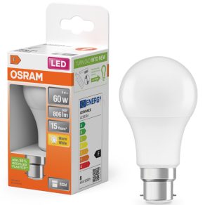   Osram B22d LED 8W, 806 lm, 2700 K, alb cald, plastic opal - înlocuiește becul de 60 W - Star Classic A