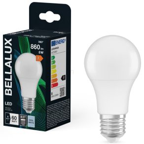   Bellalux E27 LED, 8 W, 806 lm, 4000 K, alb rece, plastic opal - înlocuiește un bec standard de 60 W - Classic A